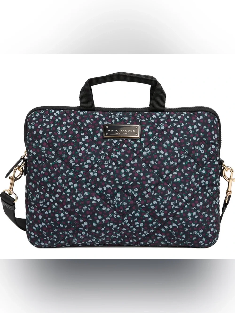 Marc Jacobs Quilted Nylon Tablet Laptop Bag Blue Mirage Multi S502M06FA21 NWOT